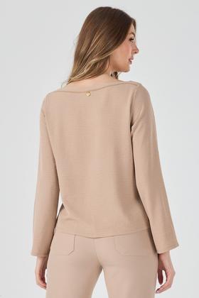 Imagem de Blusa PKS Manga Longa Decote Bordado Bege
