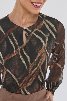Imagem de Blusa PKS Manga Longa Estampa Geométrica Marrom