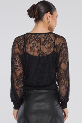 Imagem de Blusa PKS Manga Longa Renda de Tule Preta