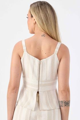 Imagem de Blusa PKS Peplum Linho Natural Listrado