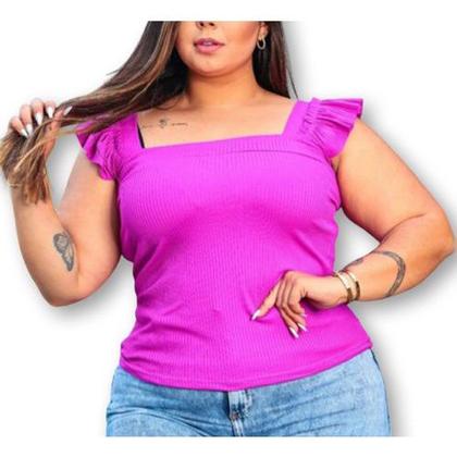 Imagem de Blusa plus size canelada alça babado tendência feminina