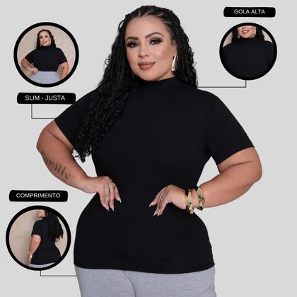 Imagem de Blusa Plus Size Feminina Gola Alta Manga Curta de MAlha