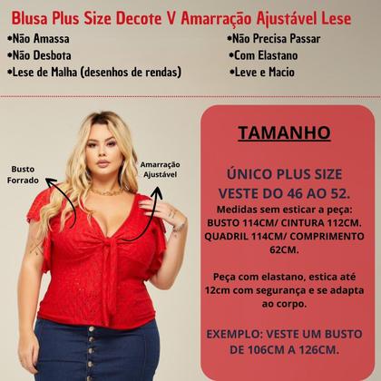 Imagem de Blusa Plus Size Feminina Gola V Amarração Manga Lese Malha