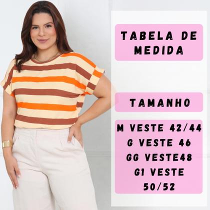 Imagem de Blusa Plus Size Listrada Feminina T-Shirt Manga Curta Dobrada Casual