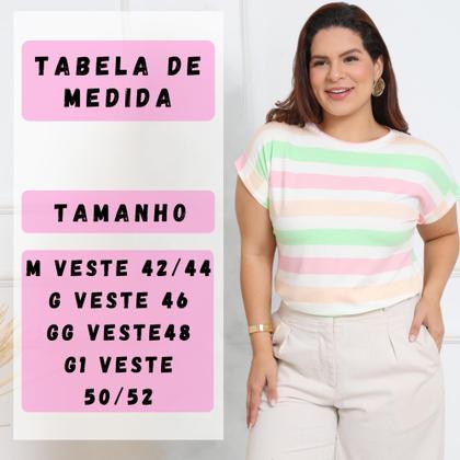 Imagem de Blusa Plus Size Listrada Feminina T-Shirt Manga Curta Dobrada Casual