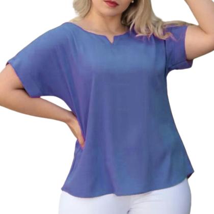 Imagem de Blusa Plus Size Social Feminina Manga Curta Soltinha Tecido Viscolinho