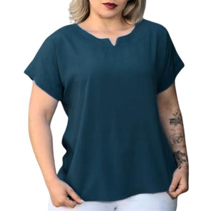 Imagem de Blusa Plus Size Social Feminina Manga Curta Soltinha Tecido Viscolinho