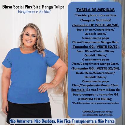 Imagem de Blusa Plus Size Social Feminina Manga Curta Tulipa Duna G1 G2 G3