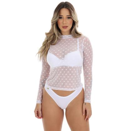 Imagem de Blusa Poá Tule Manga Longa Fristyle Transparente Feminina