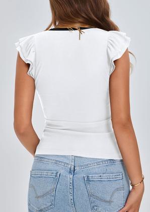 Imagem de Blusa PRETTYGARDEN Decote V com Babados Sem Manga Slim Fit L