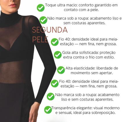Imagem de Blusa Segunda Pele Manga Longa Gola Alta Transparente Selene