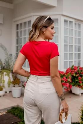 Imagem de Blusa Slim Gola Decote V Malha Viscolycra Cores Scheiny