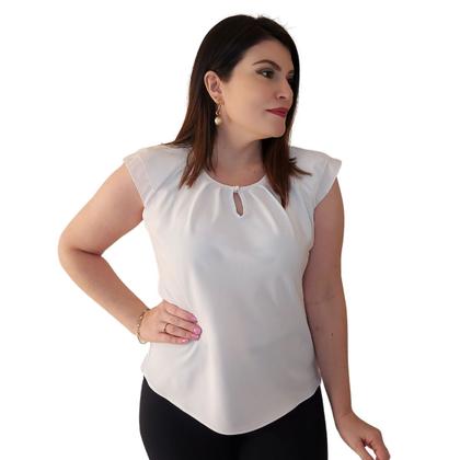 Imagem de Blusa Social Feminina Crepe Manga Curta Gola Gota Botão Elegante