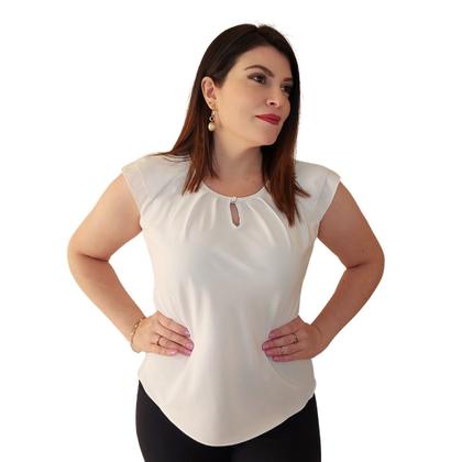 Imagem de Blusa Social Feminina Crepe Manga Curta Gola Gota Botão Elegante