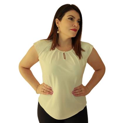 Imagem de Blusa Social Feminina Crepe Manga Curta Gola Gota Botão Elegante