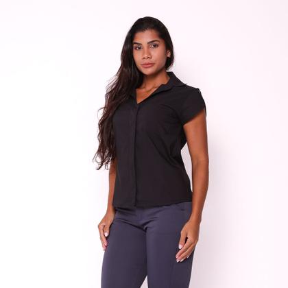 Imagem de Blusa Social Feminina Manga Curta Tecido de Poplin - Preto