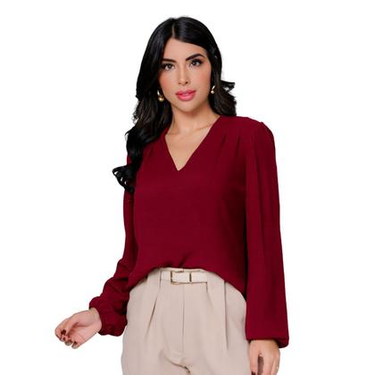Imagem de Blusa Social Feminina Manga Longa Bufante Gola V Elegante -