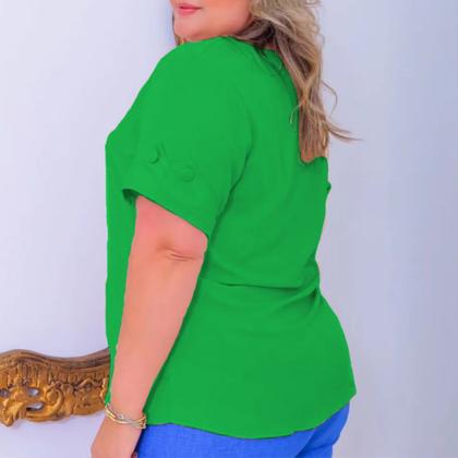 Imagem de Blusa Social Plus Size Feminina Camisa Manga Curta Botões Viscolinho