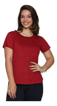 Imagem de Blusa Suede Feminina Com Manga Curta Corte A Fio Em Oferta