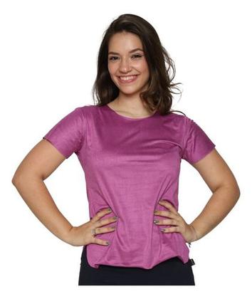 Imagem de Blusa Suede Feminina Com Manga Curta Corte A Fio Em Oferta