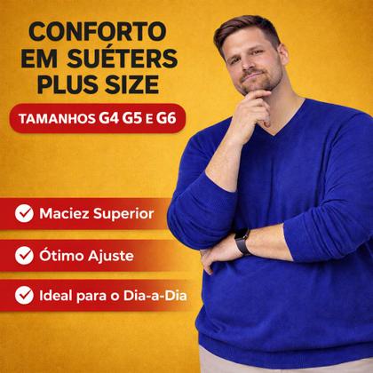 Imagem de Blusa Suéter Maculina em Tricot Frio Casaco Plus G4 G5 G6 Cor:PretoTamanho:G6