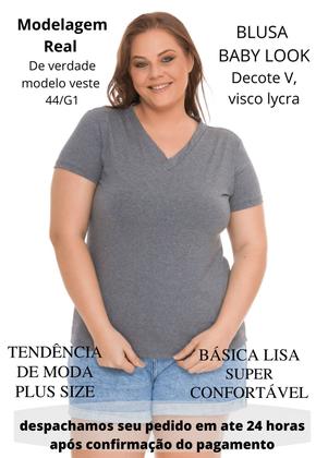 Imagem de Blusa T-shirt Básica Baby Look Decote V Feminina Plus Size 3013.6A