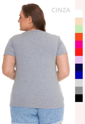 Imagem de Blusa T-shirt Básica Baby Look Decote V Feminina Plus Size 3013.6A