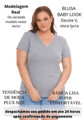 Blusa T-shirt Básica Baby Look Decote V Feminina Plus Size 3013.6A - VTM Imagem de Blusa T-shirt Básica Baby Look Decote V Feminina Plus Size 3013.6A
