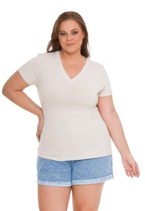 Imagem de Blusa T-shirt Básica Baby Look Decote V Feminina Plus Size 3013.6A