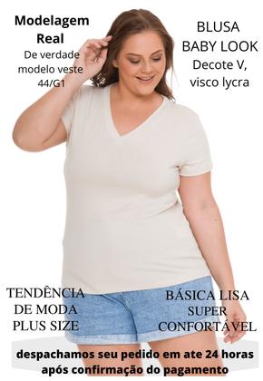 Imagem de Blusa T-shirt Básica Baby Look Decote V Feminina Plus Size 3013.6A