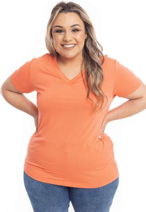 Imagem de Blusa T-shirt Básica Baby Look Decote V Feminina Plus Size 3013.6A