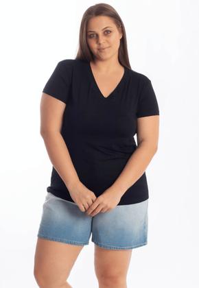 Imagem de Blusa T-shirt Básica Baby Look Decote V Feminina Plus Size 3013.6A