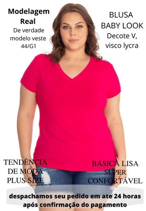 Imagem de Blusa T-shirt Básica Baby Look Decote V Feminina Plus Size 3013.6A