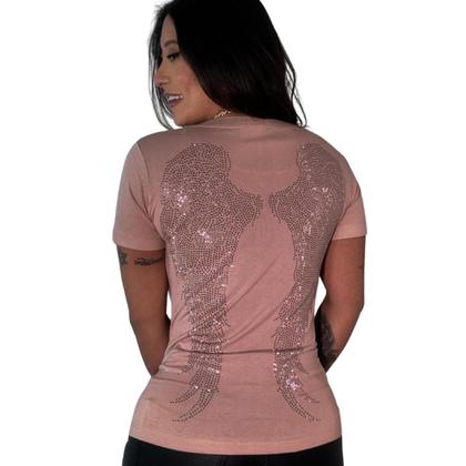 Imagem de Blusa T-shirt Feminina Lisa Brilhos Asa Moda Tendencia Festa Elegante Casual