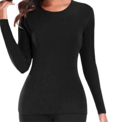 Imagem de Blusa Térmica Feminina Forrada Flanelada Para Inverno Frio - HR