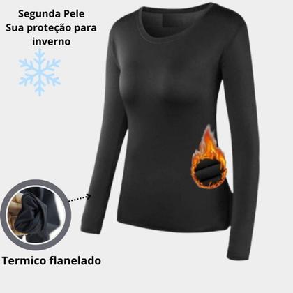 Imagem de Blusa Térmica Feminina Forrada Flanelada Para Inverno Frio - HR