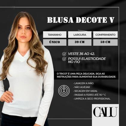 Imagem de Blusa Trico Basica De Frio Feminina Decote V Manga Longa