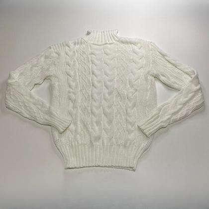 Imagem de Blusa Tricot Feminina Frio Branca Manga Longa Casual Inverno Quentinha
