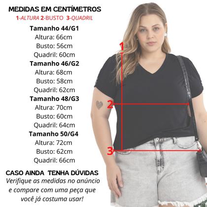 Imagem de Blusa Tshirt Feminina Decote Em V Com Mangas Detalhadas Em Botão Plus Size 40624A