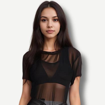 Imagem de Blusa Tule Feminina Academia Blusinha Verão Moda Fitness Transparente