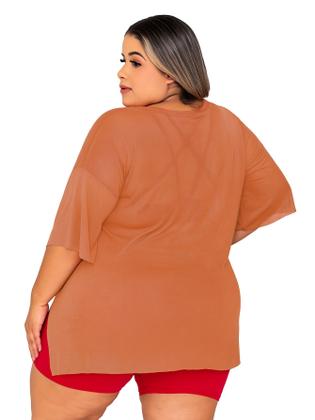 Imagem de Blusa Tule Feminina Fitness Academia Plus Size Laranja