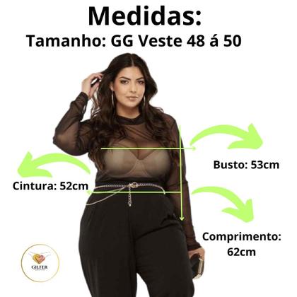 Imagem de Blusa Tule Feminina Transparente Cor Preta Manga Longa Moda Blogueira Tamanho GG
