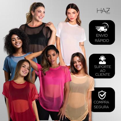 Imagem de Blusa Tule Feminino Academia Fitness Transparente Longa Verão