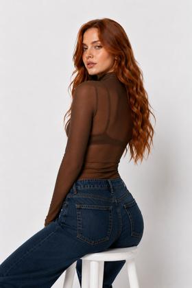 Imagem de Blusa Tule Manga Longa Feminina Luxo