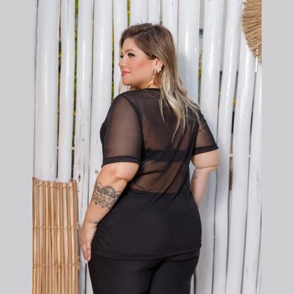 Imagem de Blusa Tule Transparente Manga Curta Feminina Plus Size, Sexy, Moderna, Estilosa , Barata, Festa