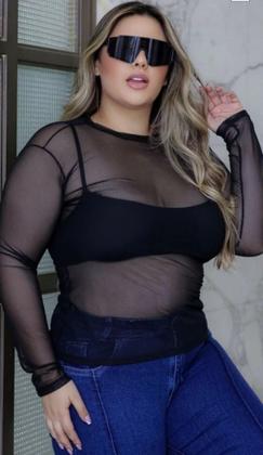 Imagem de Blusa Tule Transparente Plus Size Manga Longa