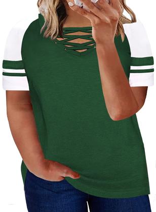 Imagem de Blusa túnica feminina Happy Sailed plus size com decote em V verde 2X