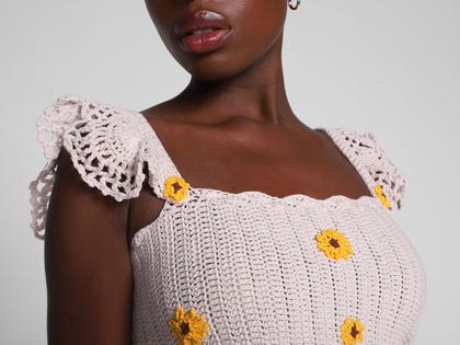 Imagem de Blusa Vista Magalu Crochê Cropped Mini Flores