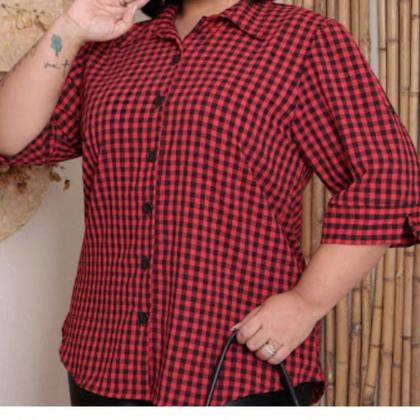 Imagem de Blusa Xadrex Meia Manga Plus Size Festa Junina - REF.9106