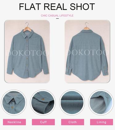 Imagem de Blusão Shacket Dokotoo para mulher em veludo cotelê azul celeste tamanho L